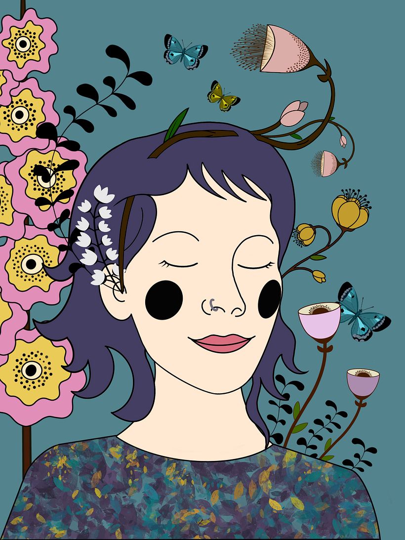 Portrait illustré avec des éléments botaniques 3