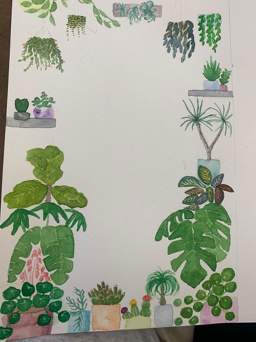 Final painting, I tried to do a frame of houseplants