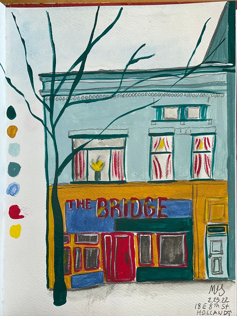 Limited palette/gouache/details of a local shop