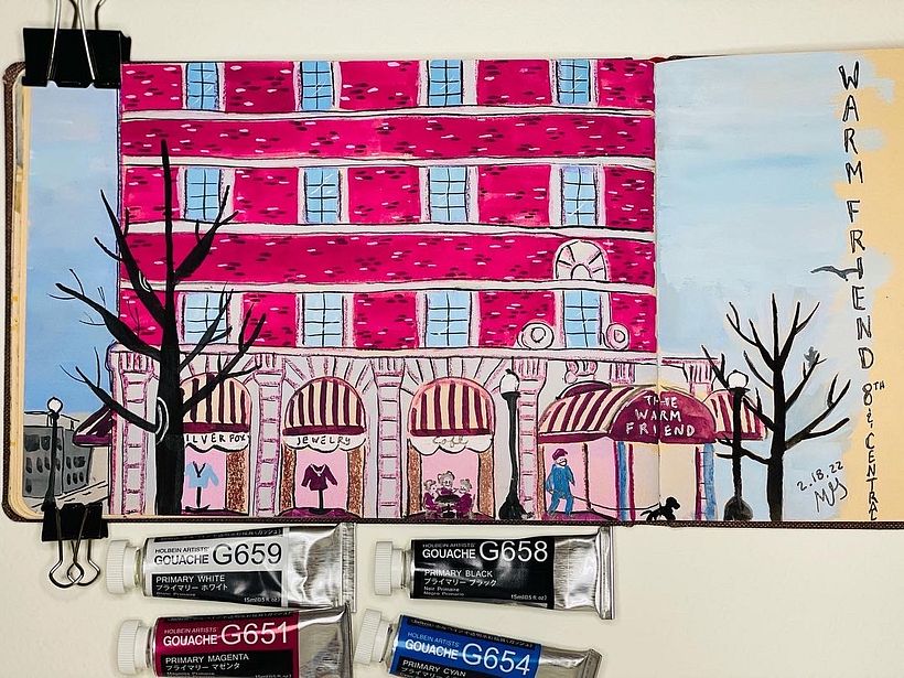 Another building in my neighborhood, limited/imaginary colors…this was hard for me to use unrealistic colors😆