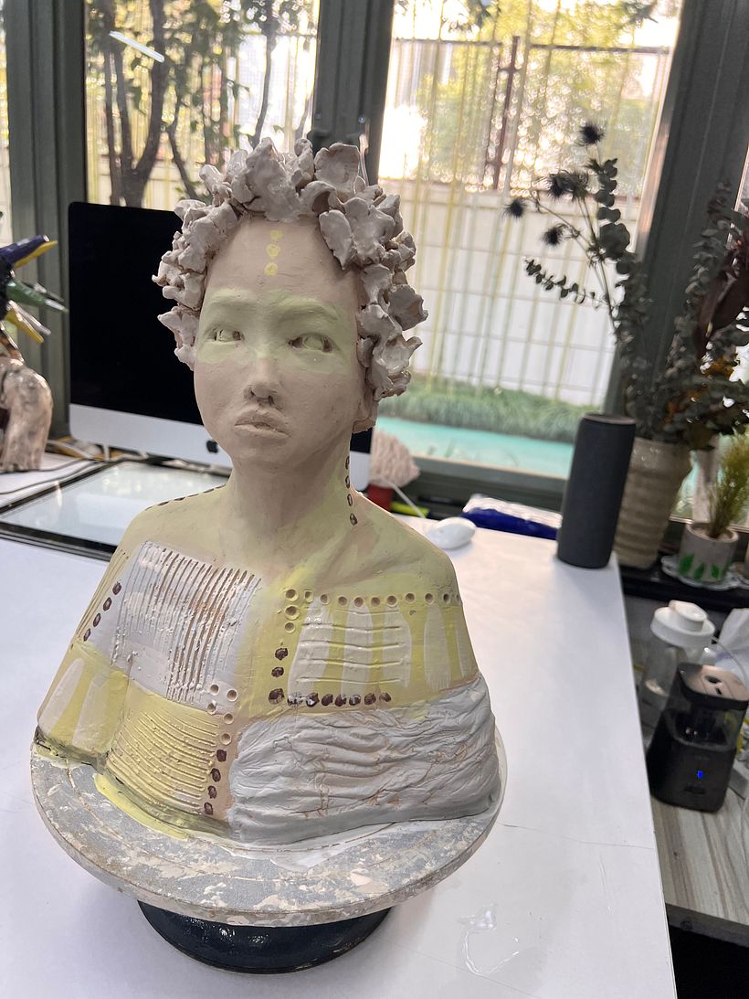 This is my second project from this course, I did not had a chance to bisque fire her yet. Cannot wait to see final colors.