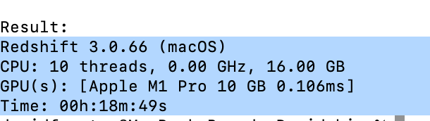 Benchmark Redshift MacBook Pro M1 PRO 1
