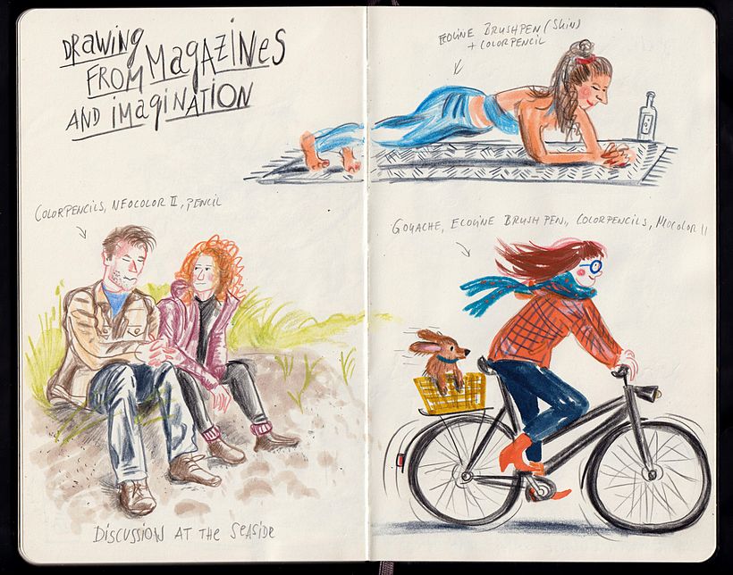 Zeichnungen, mixed media, Buntstifte, Aqurellfarben, Gouache