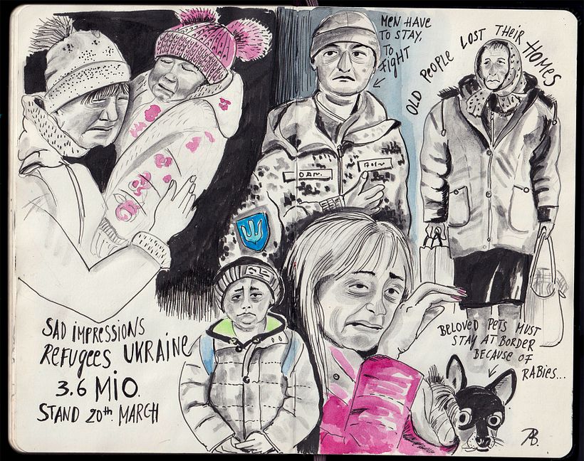 Skizzen nach Anregung dieses Workshops, Bleistift, Fineliner, Pentel Pinselmarker, Aquarellfarbe, Grafitaquarell