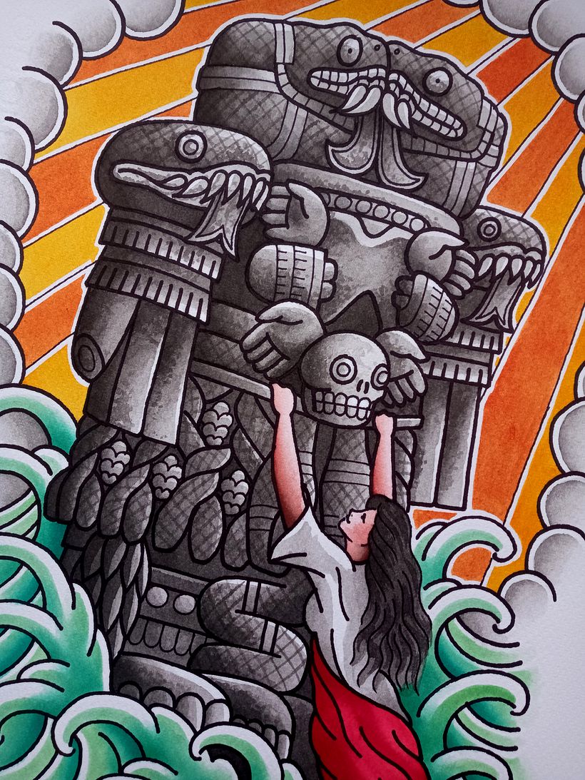 Coyolxauhqui - Acuarela y tinta sobre papel 2