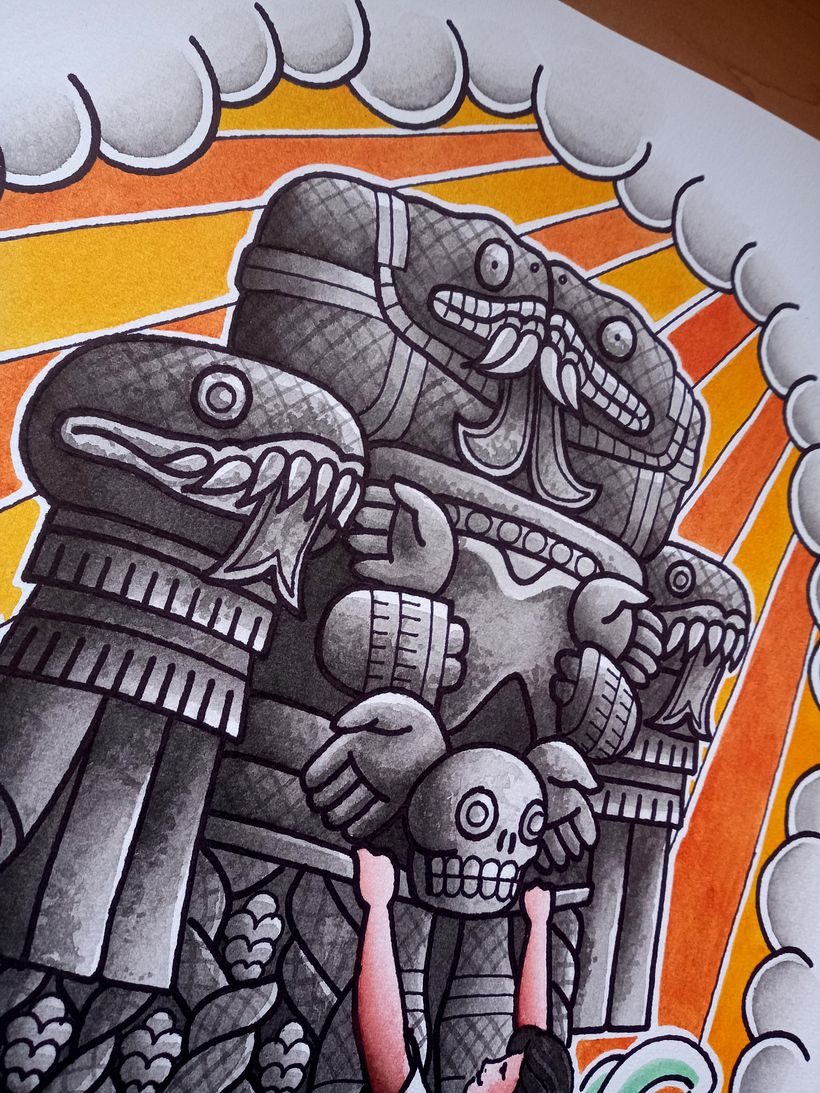 Coyolxauhqui - Acuarela y tinta sobre papel 3