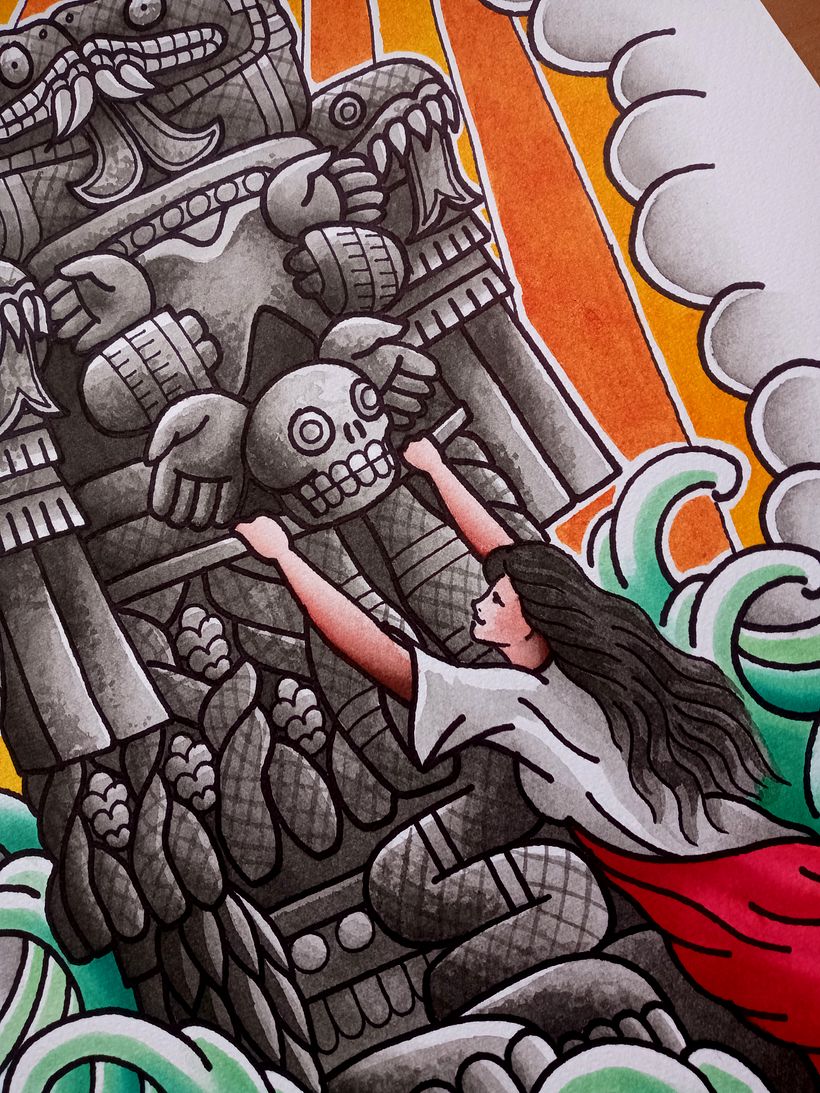 Coyolxauhqui - Acuarela y tinta sobre papel 4