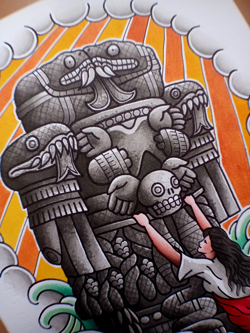 Coyolxauhqui - Acuarela y tinta sobre papel 5