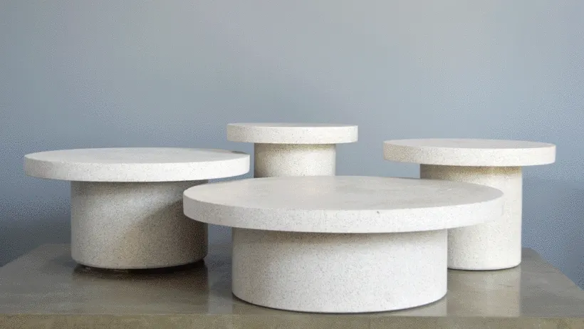Examples of works by artisan furniture workshop En Concreto.