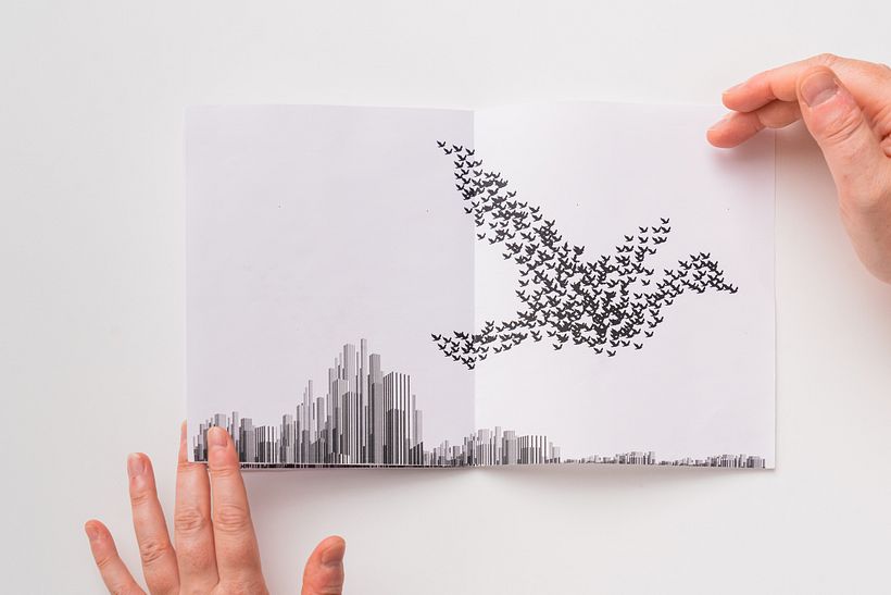 See below for her version of the growing flock against the changing cityscape
