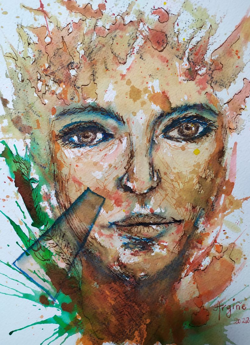Mi Proyecto del curso: Retrato experimental con tinta, alcohol y té 1