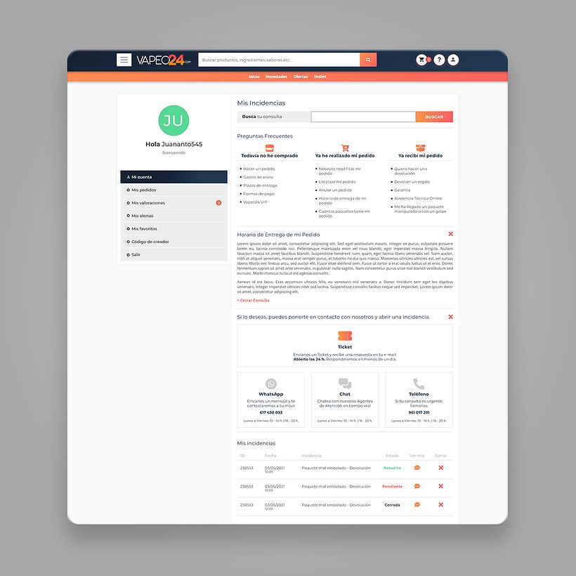 Diseño UX / UI Sección incidencias Web 1