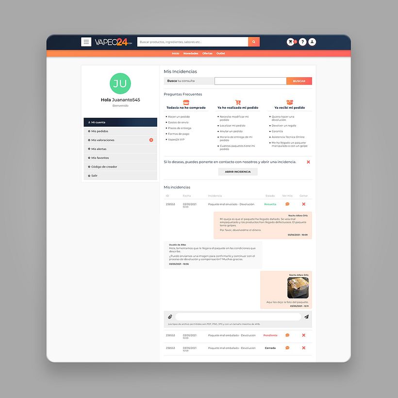 Diseño UX / UI Sección incidencias Web 2