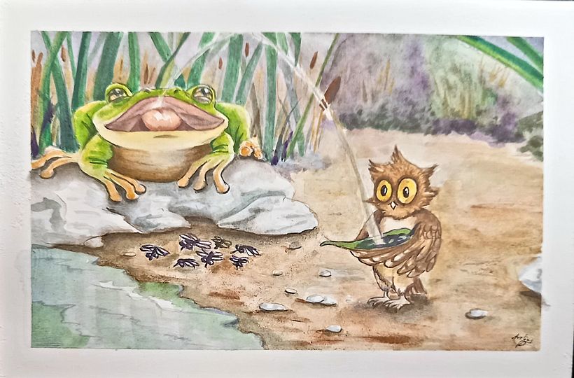 This is also from the story about Little owl Hugo. All watercolors. 