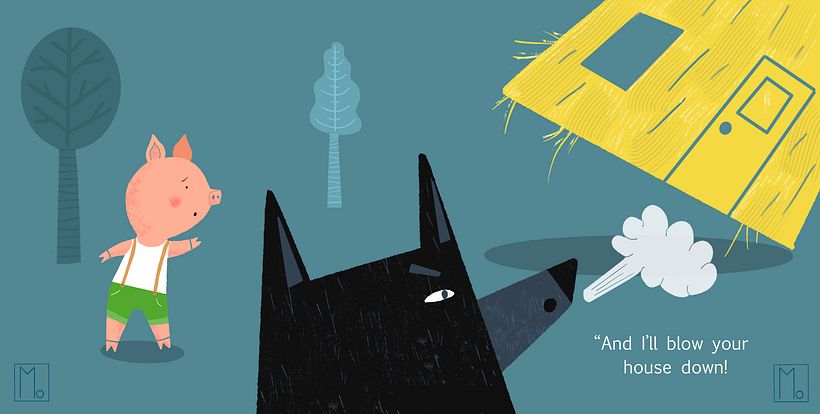 Wolf blowing piggy's house down by Ramona Davey