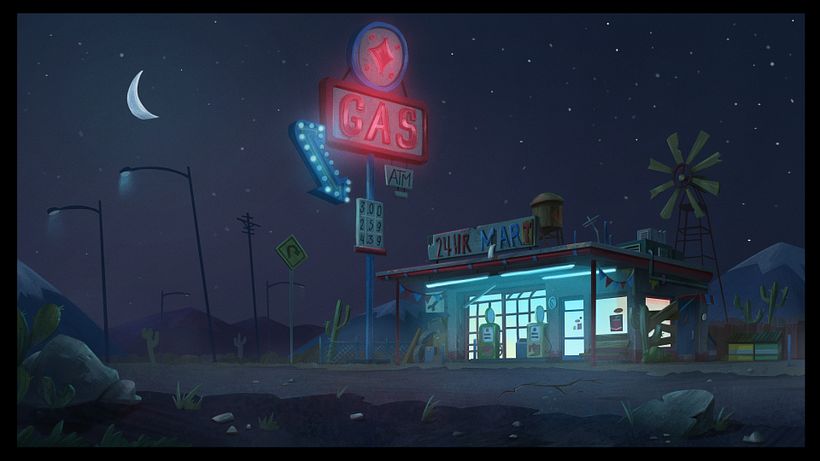 Night painting with fog.
