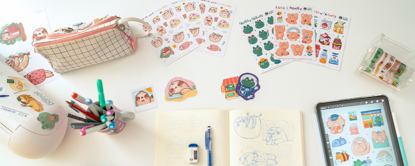 Kawaii characters work across a range of cute products - you could try prints, pins, stickers and more.