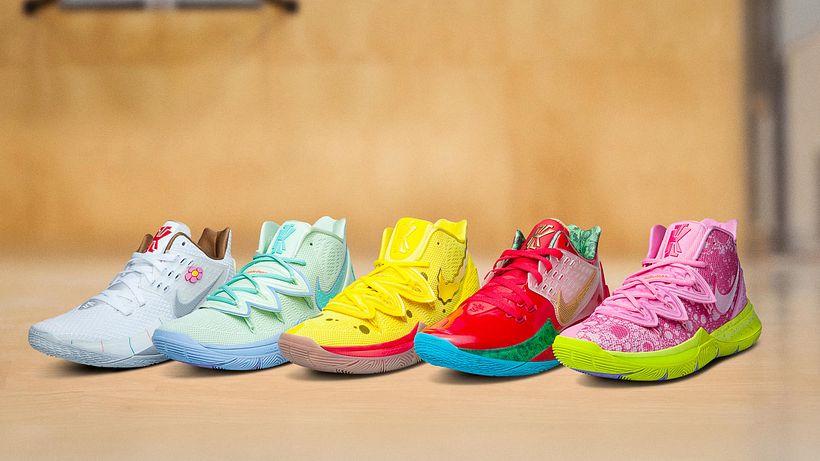 In this SpongeBob Squarepants themed collection, the Nike swoosh is distorted by color and even form, but stays recognizable.
