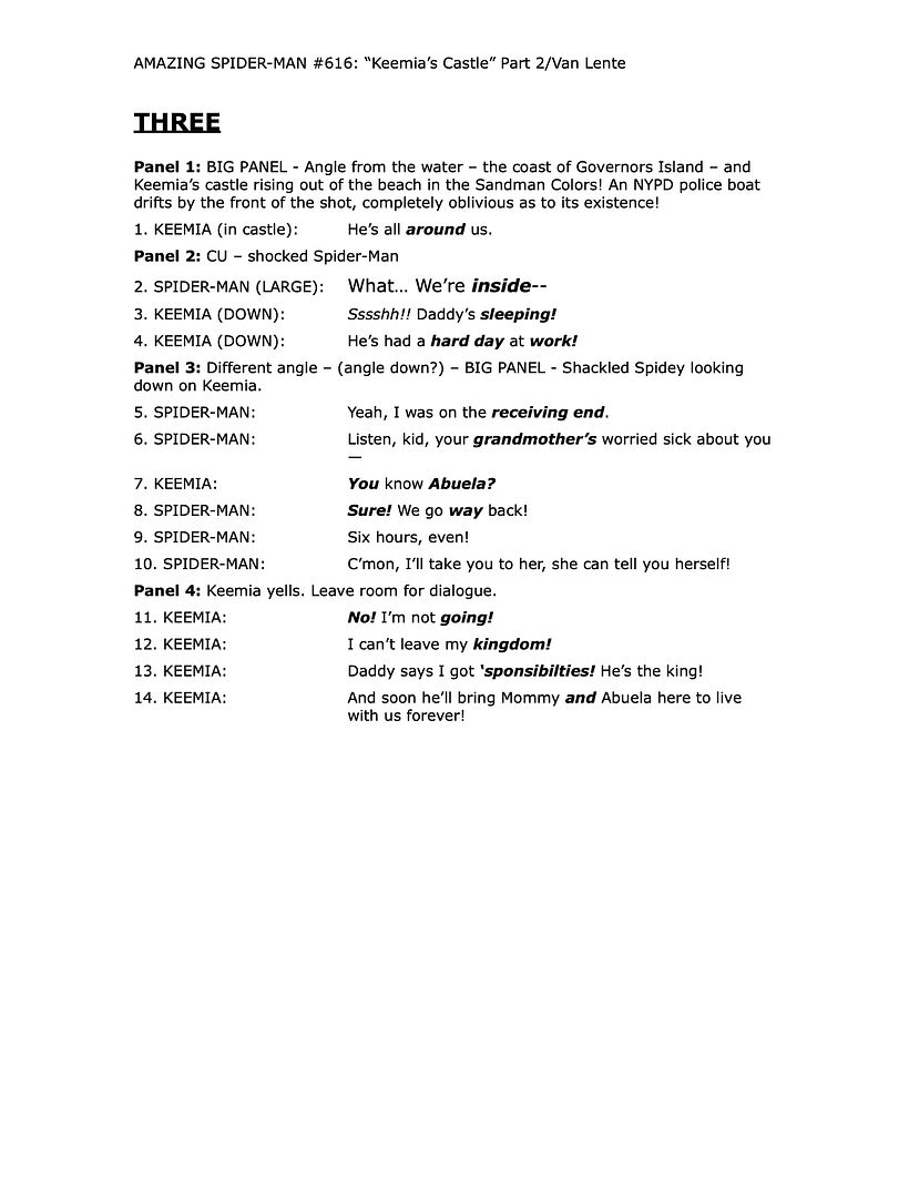 The script page for the previous comic—again, you'll be making these in my course!