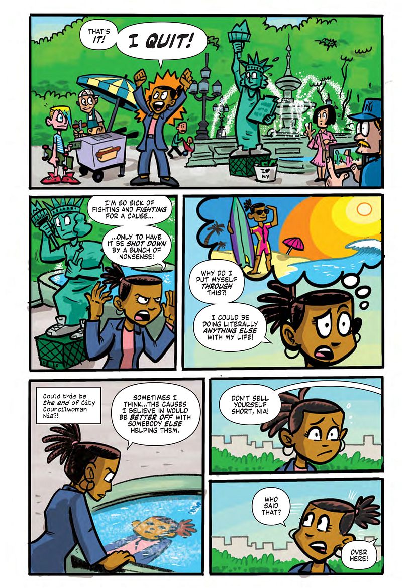 ACTION ACTIVISTS #2, final page three. Ryan Dunlavey draws, colors and letters each page.