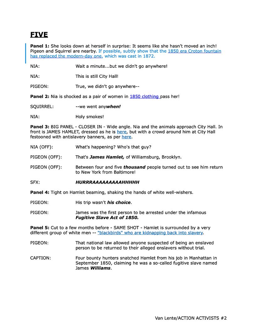 Script for page five. Those blue underlined passages contain hyperlinks to on-line photo reference for Ryan.