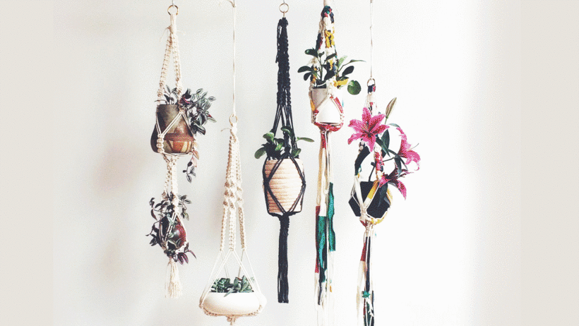 Some of Emily Katz's work that demonstrates the functional and decorative aspects of macramé.