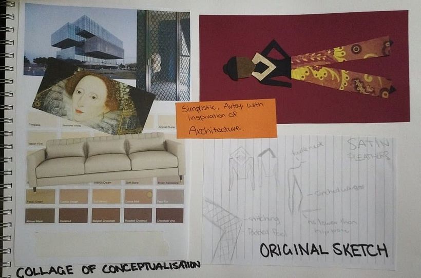 Collage of Conceptualisation, Sketch, and Design