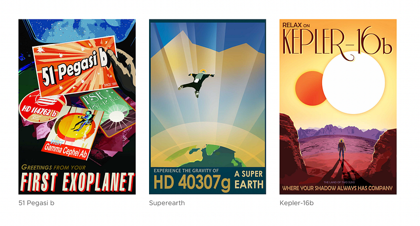 Some of NASA's "travel posters" from the series Visions of the Future, via JPL at NASA.