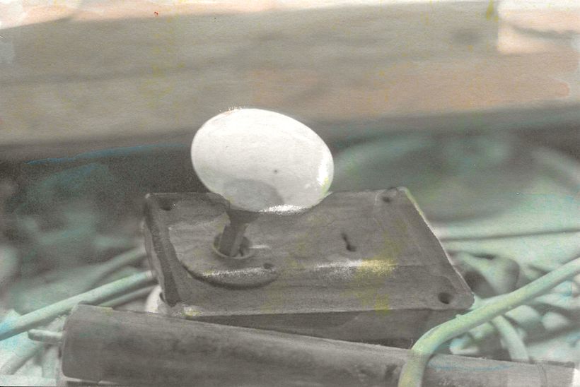 This is a close up of a door latch that was on my dad's workbench for years.
