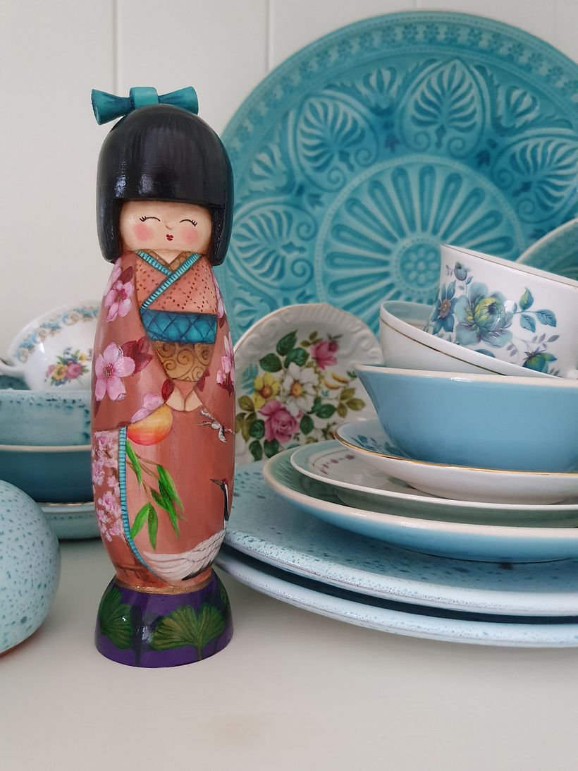 Handpainted kokeshi doll - Gelukjes van Maris 