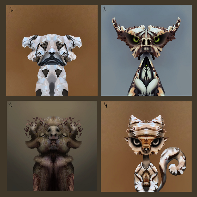 Unique animals, materials: aluminum, seashell, rock
