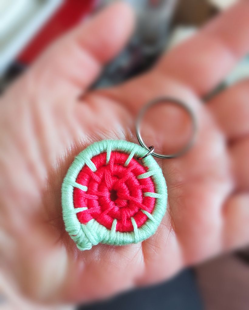 A quick cute key ring to practice coiled weaving  2