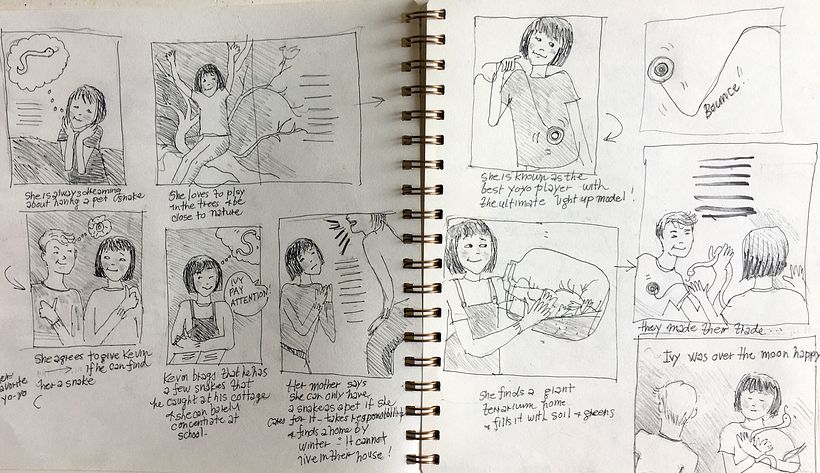 mapped out the storyline -a girl and her pet snake...
