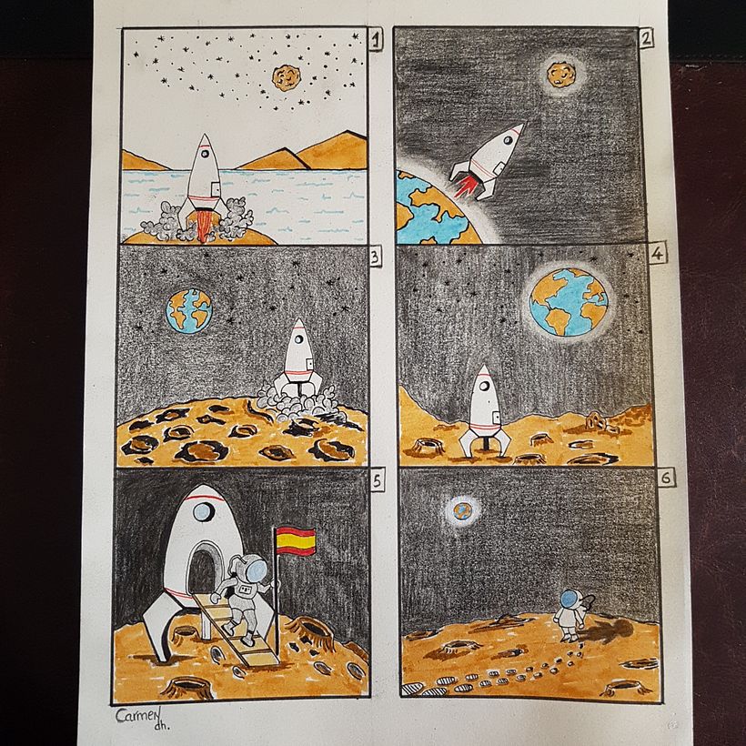 Viaje a la luna: acción de líneas y figuras geométricas dentro del plano.