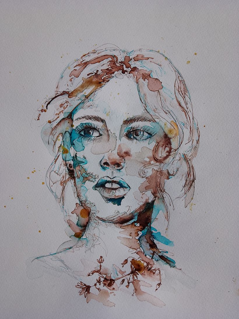 Mon projet du cours : Portrait expérimental à l'encre, à l'alcool et au thé 1