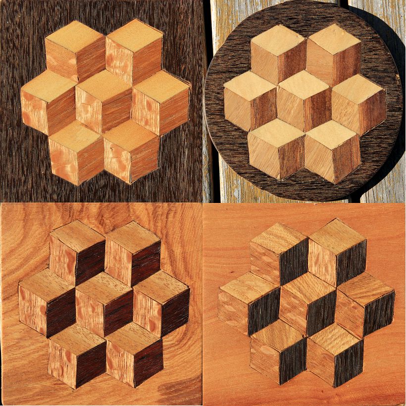 Tumbling Blocks in different woods