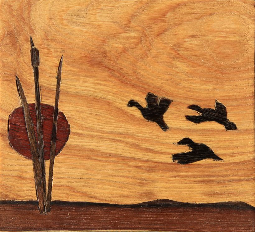 Test piece for Bulrushes.  15cm x 10cm