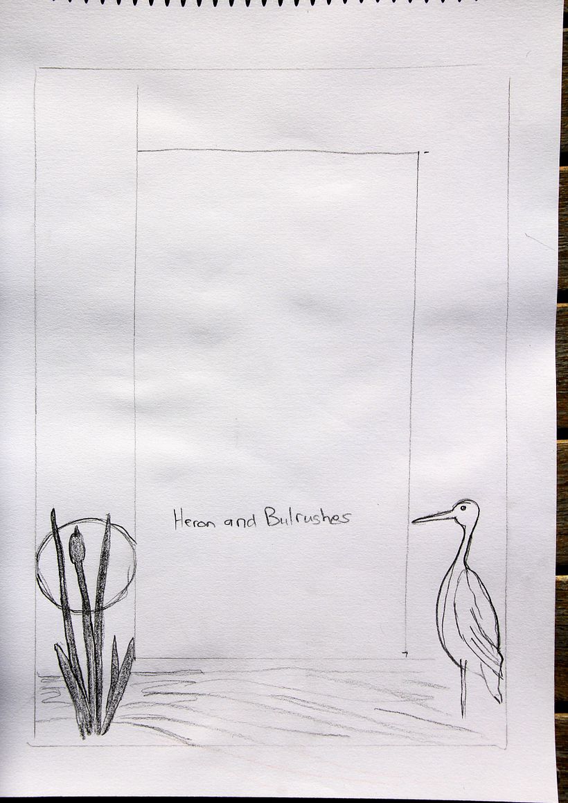 Heron and Bulrushes.  From my Sketch book