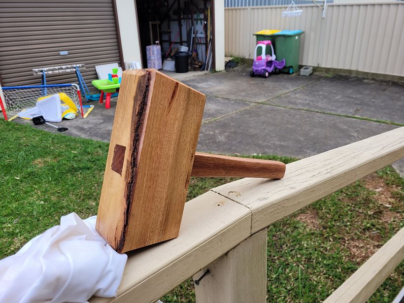Firewood head (some kind of Gum species) with tassie oak handle, finished with clear oil.