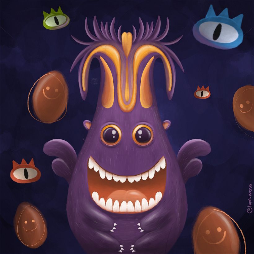 Little pruple monster with the peanuts.