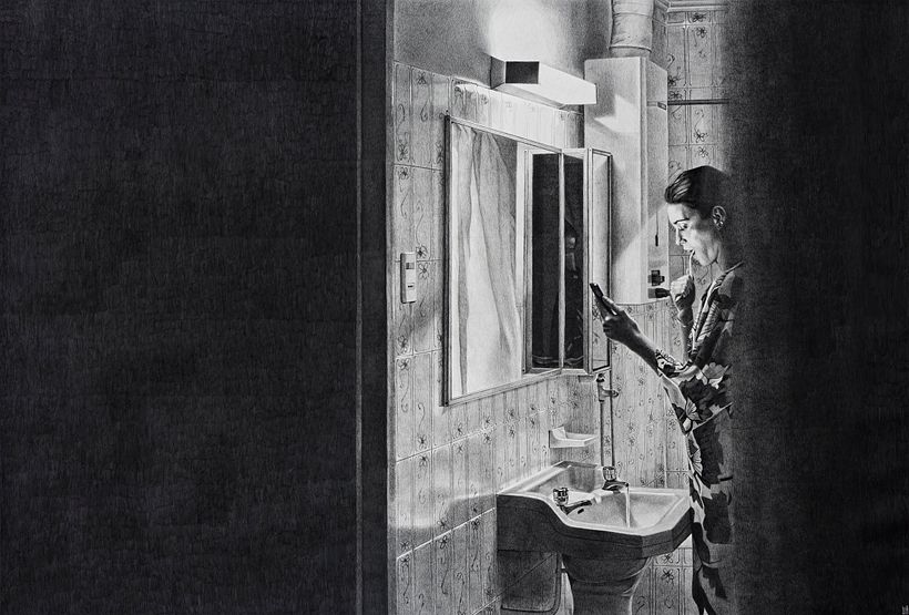 El Baño. Lápiz grafito sobre papel. 152x240cm. 2019