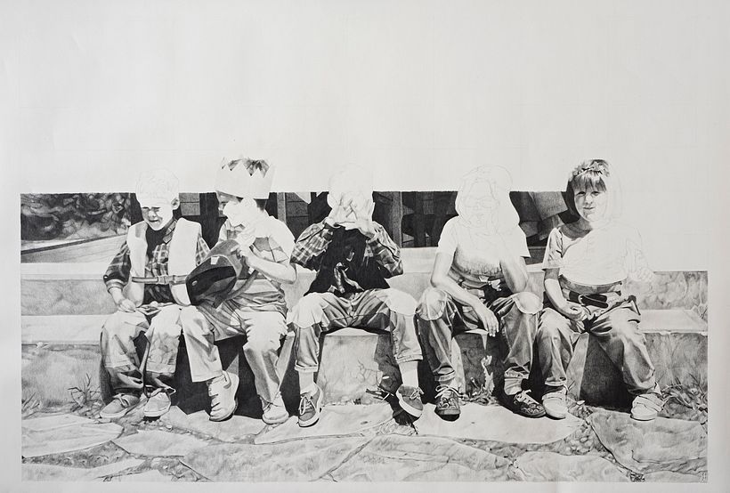 Los primos. Lápiz grafito sobre papel. 152x240cm. 2019