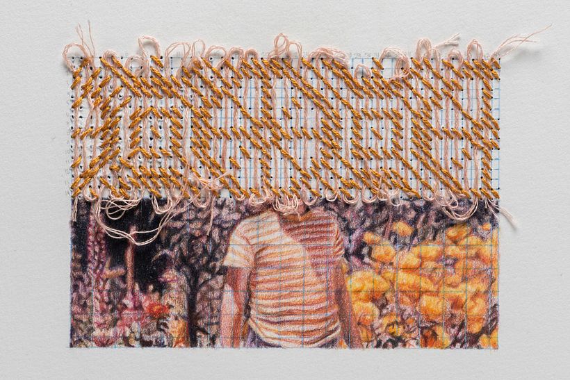Jean Louis. Lápiz a color y bordado sobre papel. 40x40cm. 2019