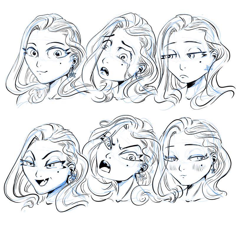 Facial Expressions Inks with Pencils