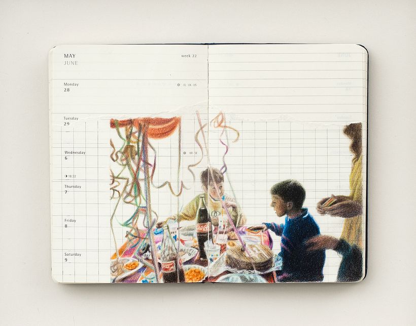 Cumpleaños del 94, lápiz a color sobre agenda Moleskine. 2020