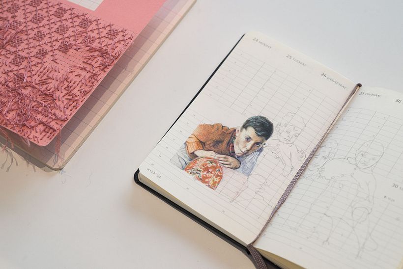 La familia De Mussy. Lápiz a color sobre agenda Moleskine. 2020