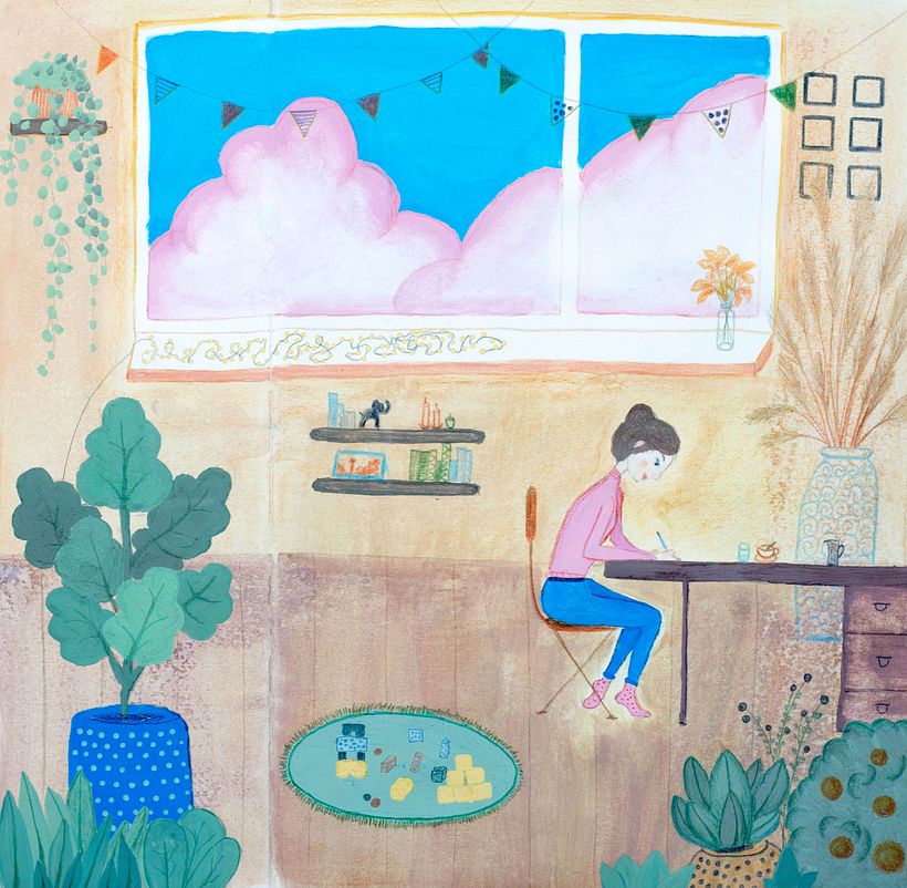I give in to drawing. My inspiration hangs above me like a dreamy cloud. It transforms my surroundings into a warm space.