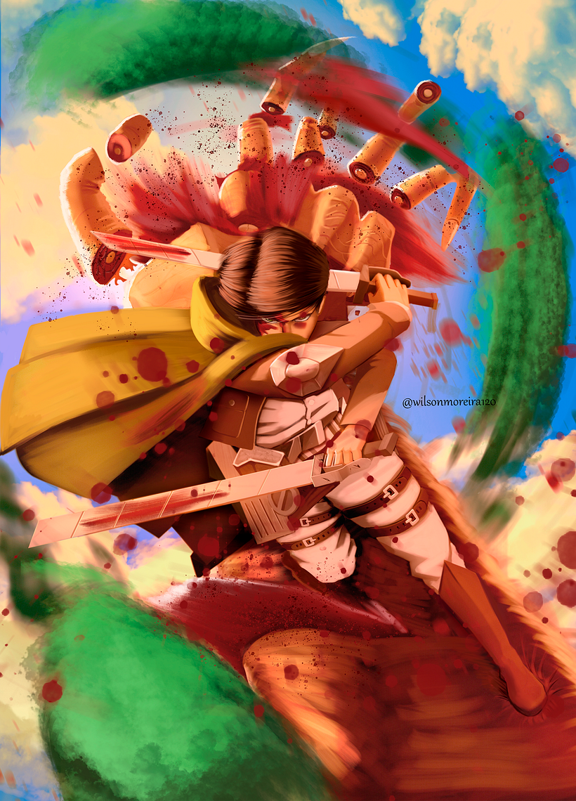 Esta arte foi inspirada na luta entre Levi e o Bestial do anime Atack on Titan