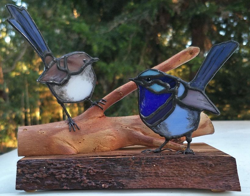 Blue Wren male and female - copper foiling technique 
