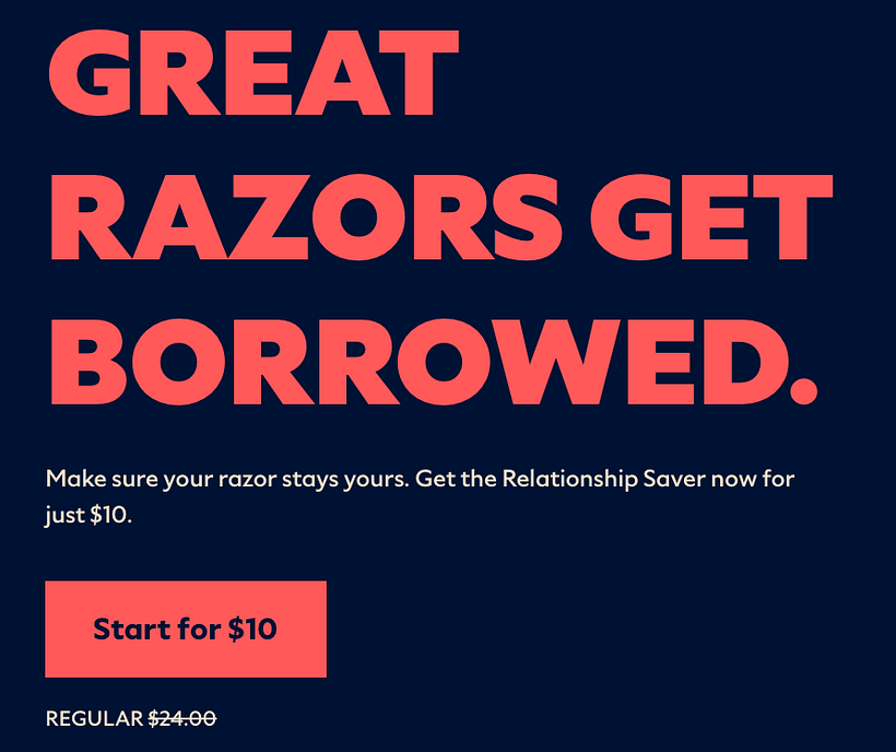 Dollar Shave Club's "Relationship Saver" Campaign. Image via dollarshaveclub.com.